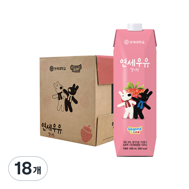 연세우유 딸기맛, 1L, 18개