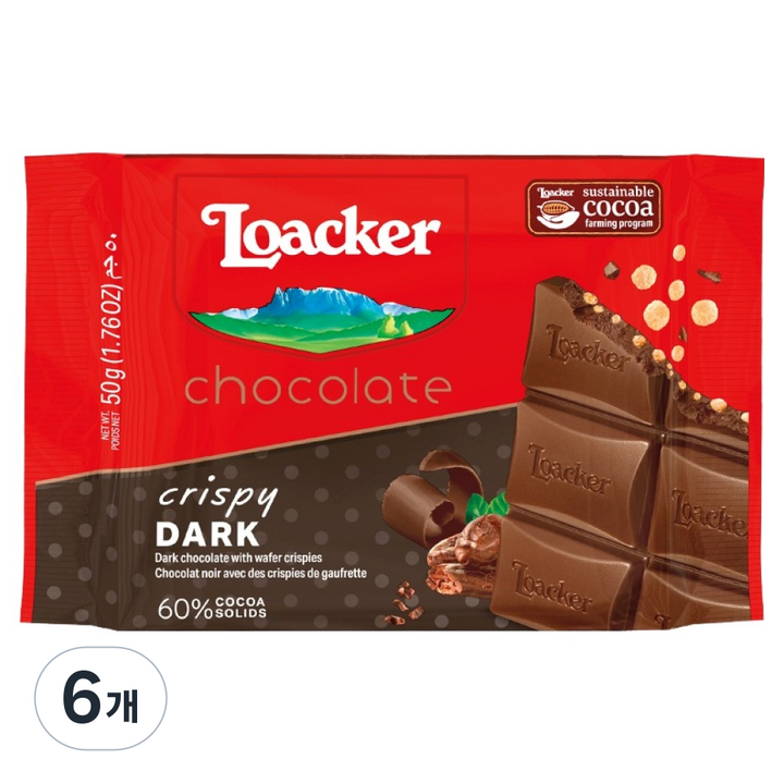 로아커 초콜릿 크리스피 다크, 6개, 50g