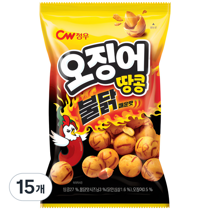 청우식품 오징어땅콩 불닭매운맛, 90g, 15개