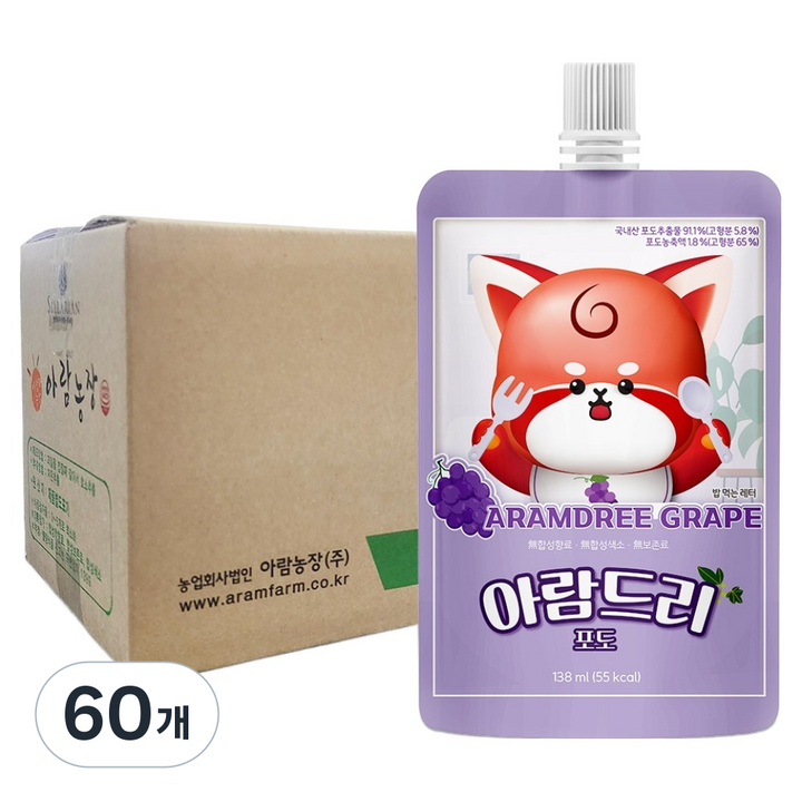 아람농장 아람드리 포도 주스, 60개, 138ml