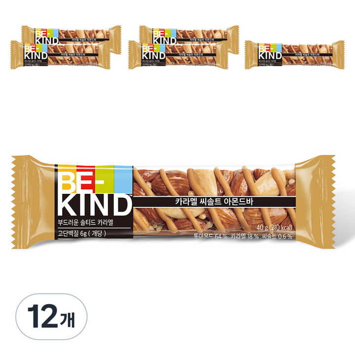 비카인드 카라멜 씨솔트 아몬드바, 40g, 12개