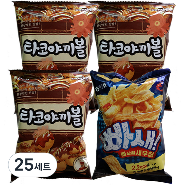 해태제과 타코야끼볼 70g x 3p + 빠새 빠삭한 새우칩 60g, 25세트, 70g + 60g