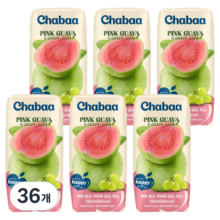 차바 핑크 구아바 포도 주스, 36개, 180ml