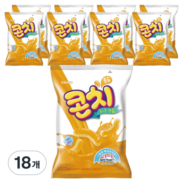 크라운 콘치 치즈크림 스낵, 135g, 18개