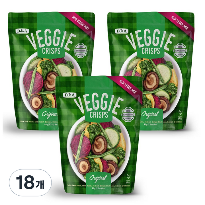디제이앤에이 베지크리스프 오리지널 스낵, 90g, 18개