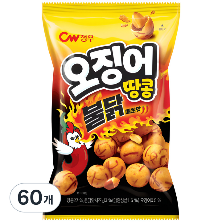 청우식품 오징어땅콩 불닭매운맛, 90g, 60개