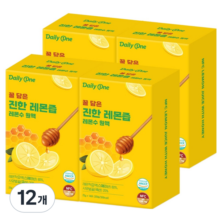 데일리원 꿀 담은 진한 레몬즙 레몬수 원액 14p, 350g, 12개