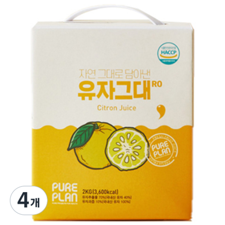 퓨어플랜 유자그대RO 유자차, 4개, 2kg