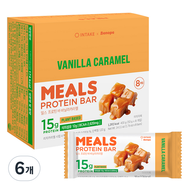 인테이크 밀스 프로틴 바 바닐라카라멜, 400g, 6개