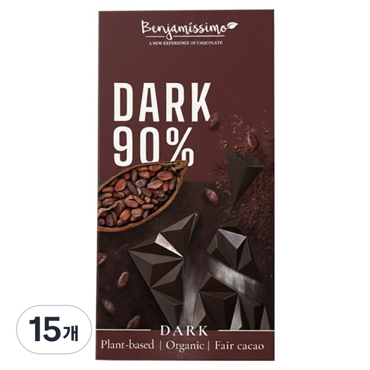 벤자미시모 유기농 다크 90 초콜릿, 60g, 15개