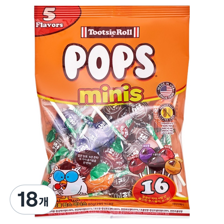 투시롤 팝스 미니스 캔디, 80g, 18개