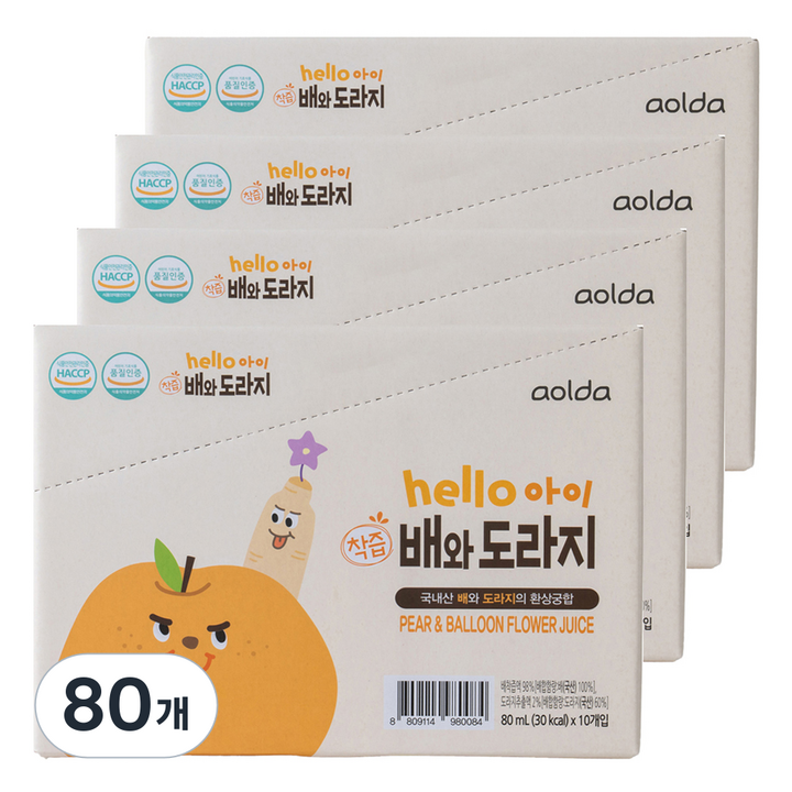 아올다 헬로아이 착즙 배와도라지, 80ml, 80개