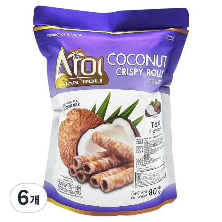 아로이 코코넛롤 크리스피롤 타로향, 80g, 6개