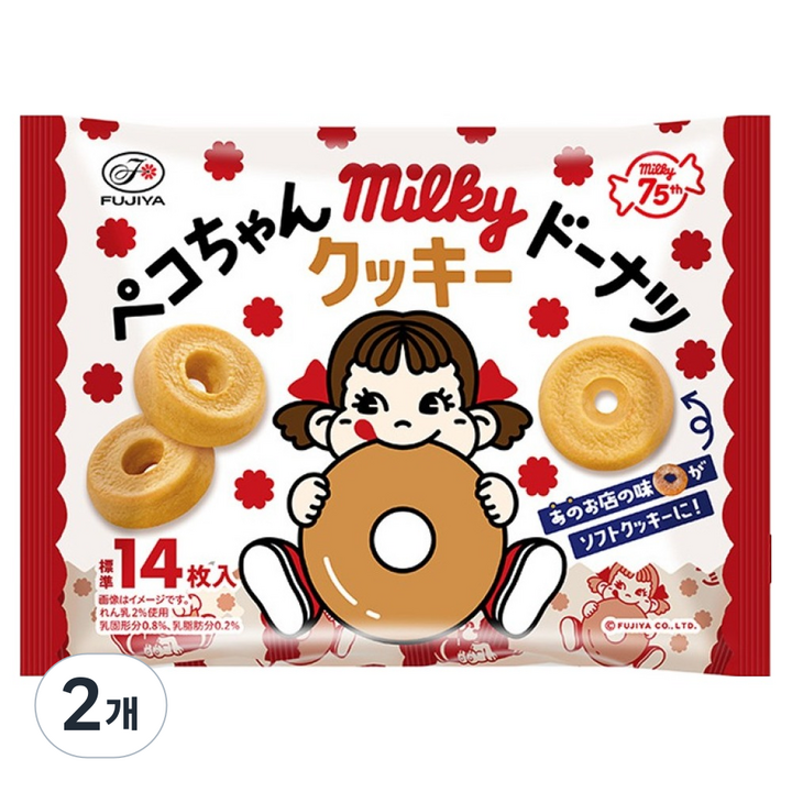후지야 페코짱 밀키 도넛모양 소프트 쿠키, 154g, 2개