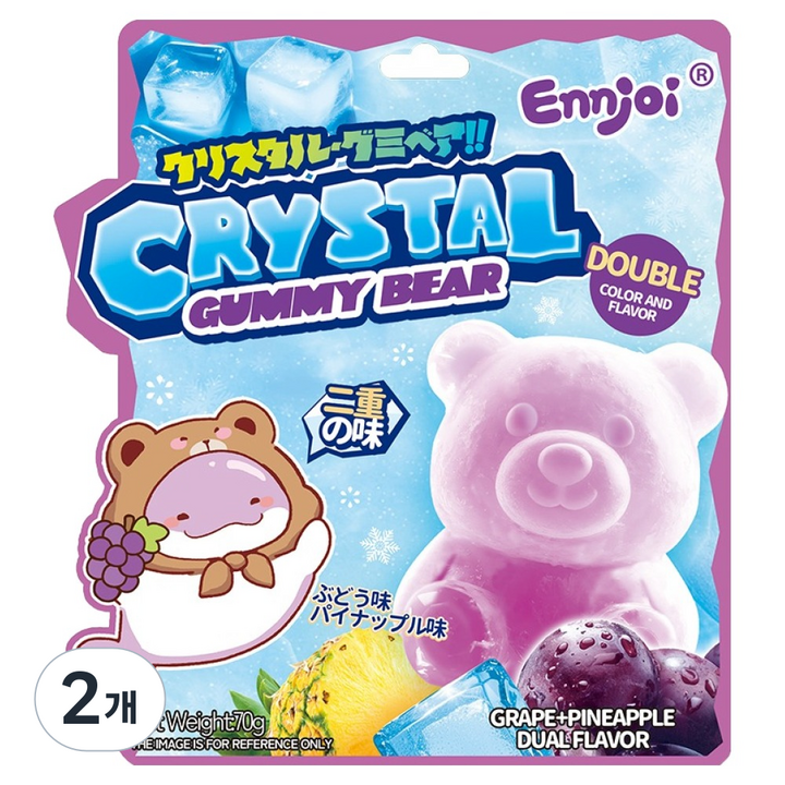 Ennjoi 크리스탈 구미 베어 포도 파인애플맛, 2개, 70g