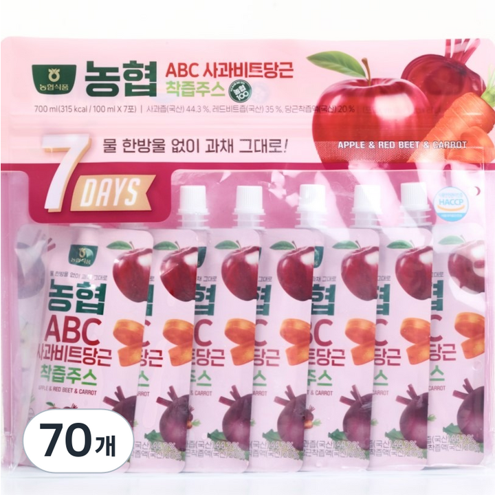 농협식품 ABC 사과 비트 당근 착즙주스, 100ml, 70개