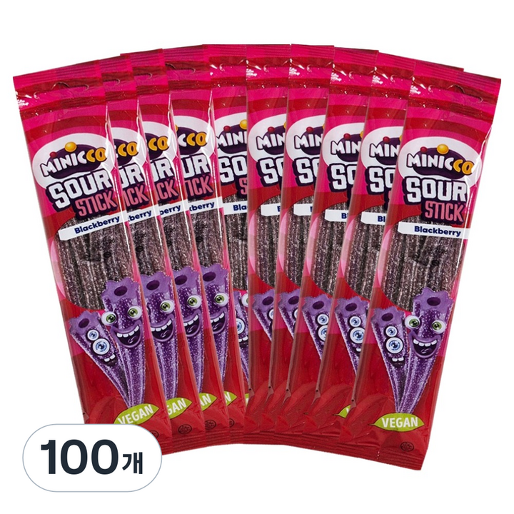 미니꼬 비건젤리 사우어 롱롱 스틱 블랙베리향, 50g, 100개