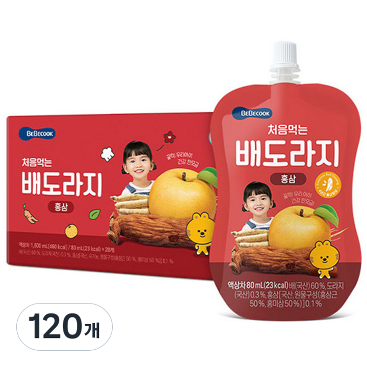 베베쿡 처음먹는 배도라지 어린이 음료, 80ml, 120개