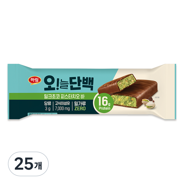 하림 오늘단백 밀크초코 피스타치오바, 48g, 25개