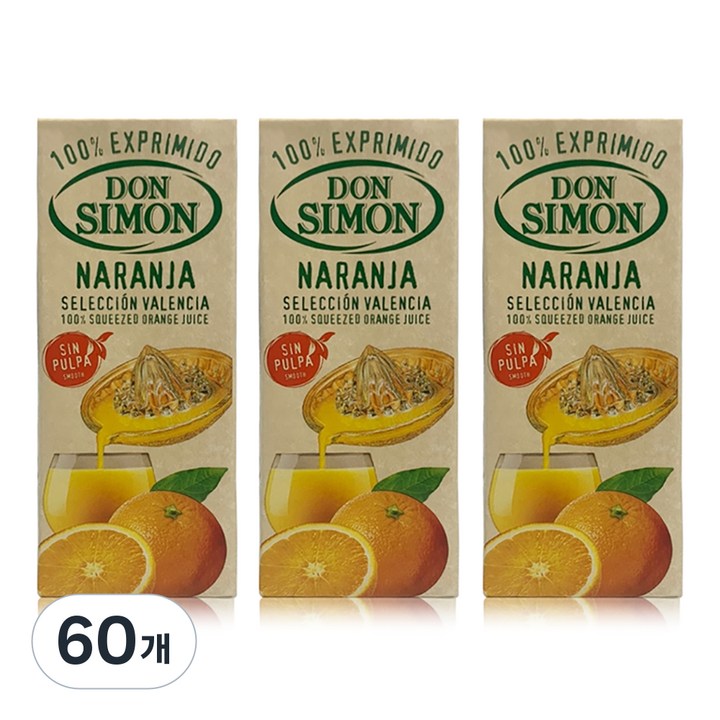 돈시몬 생과일 착즙 100% 오렌지주스, 200ml, 60개