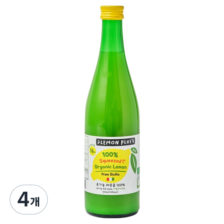 레몬플러스 유기농 레몬즙, 500ml, 4개