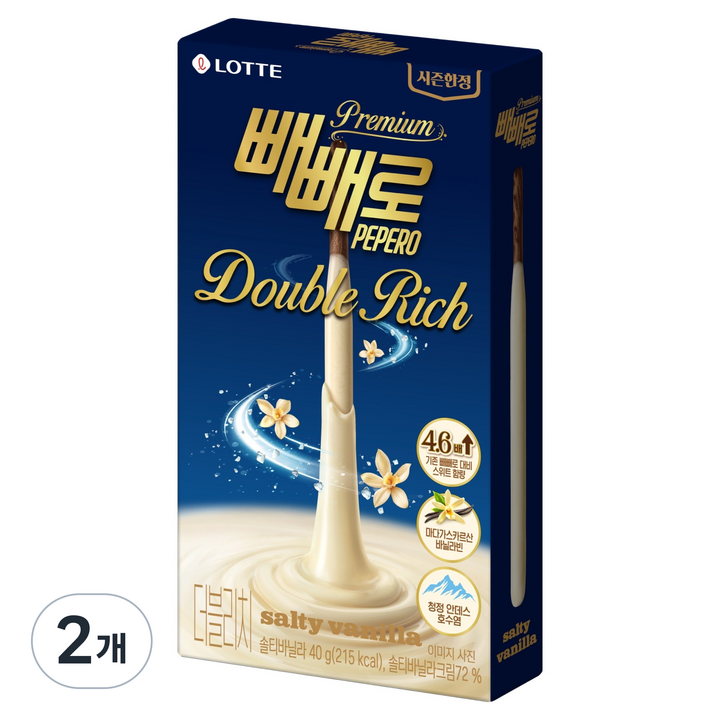 빼빼로 더블리치 솔티바닐라, 2개, 40g