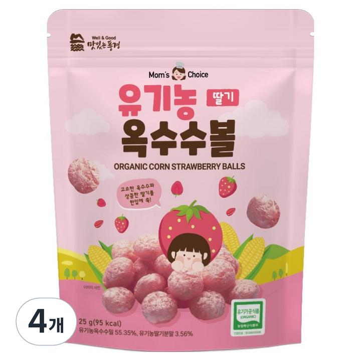 맛있는풍경 유아용 유기농 옥수수볼 딸기, 25g, 4개
