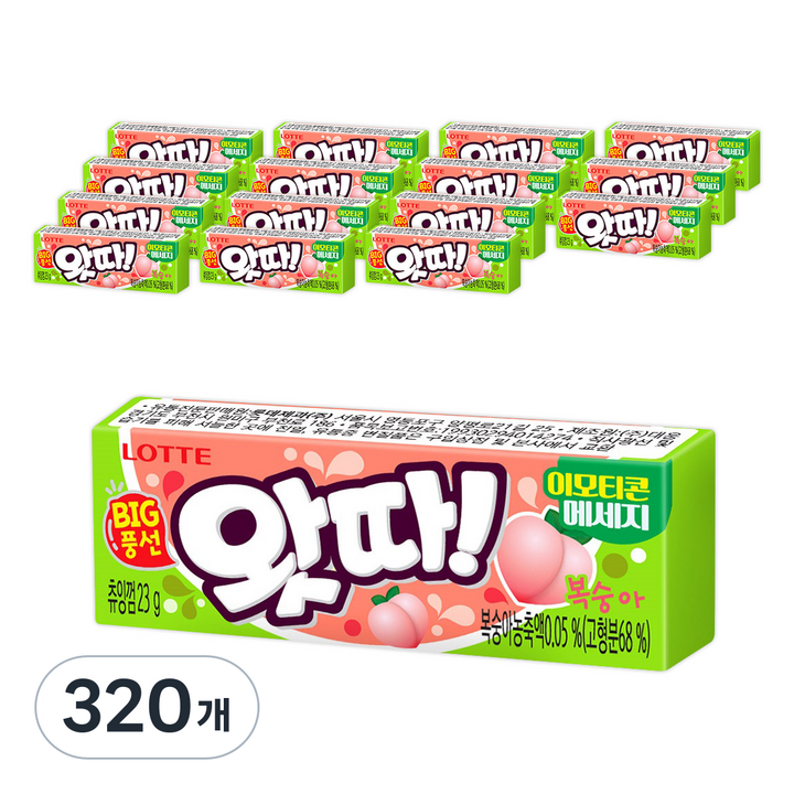 롯데웰푸드 왓따 복숭아 풍선껌, 23g, 320개