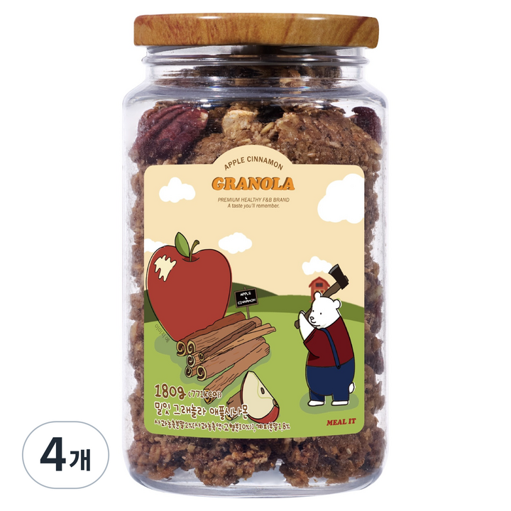 밀잇 청크형 그래놀라 애플시나몬맛, 180g, 4개