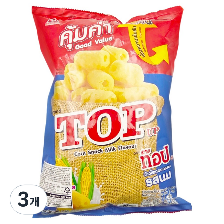 탑업 파이분 콘 스낵 밀크 플레이버, 3개, 75g