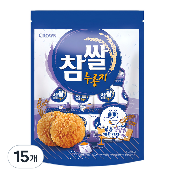크라운 참쌀 누룽지, 216g, 15개