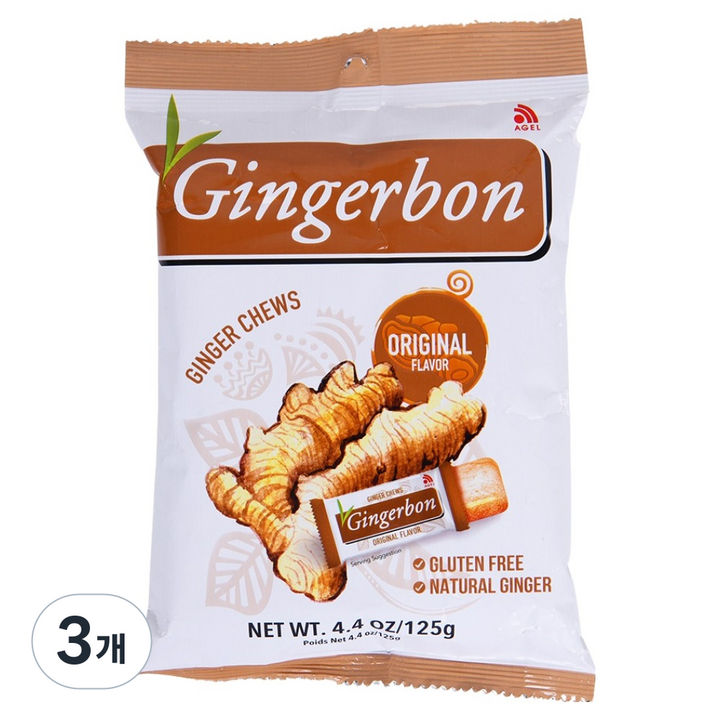 진저본 오리지널 생강 츄이캔디, 125g, 3개