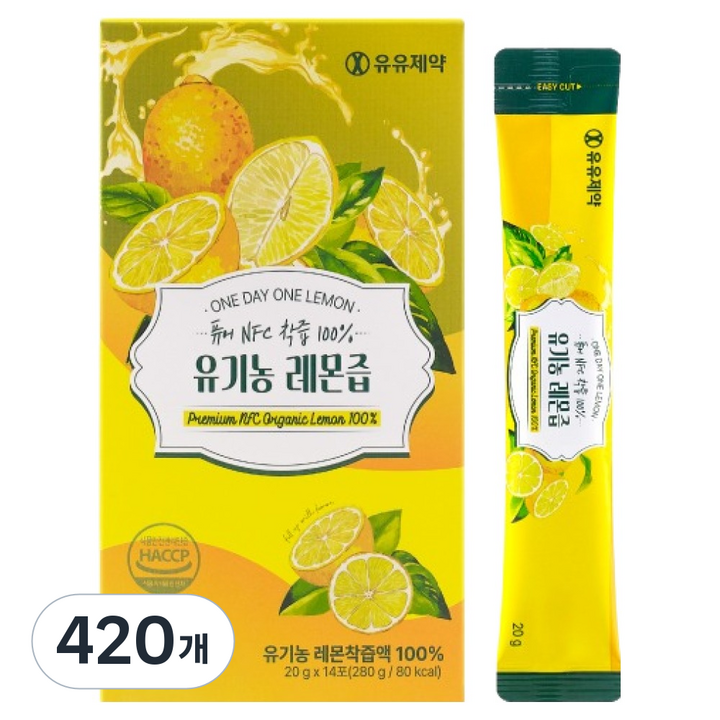 유유제약 퓨어 NFC 착즙 유기농 레몬즙 14p, 280g, 30개