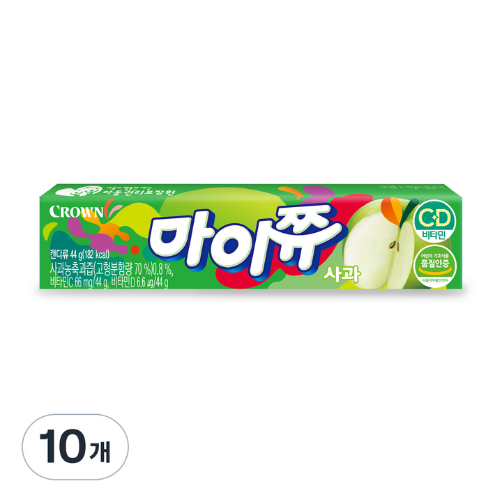 크라운 마이쮸 사과 츄잉캔디, 44g, 10개