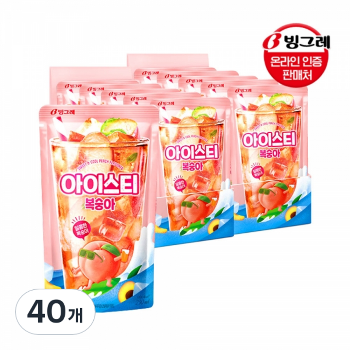 빙그레 아이스티 복숭아, 230ml, 40개