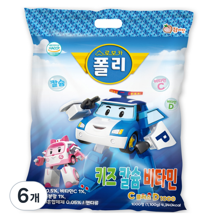 로보카폴리 키즈 칼슘 비타민C 플러스 D 1000, 1.1kg, 6개