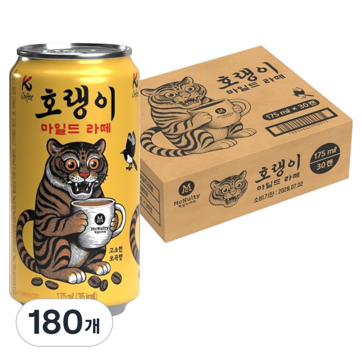 맥널티 호랭이 마일드 라떼 캔커피, 180개, 175ml