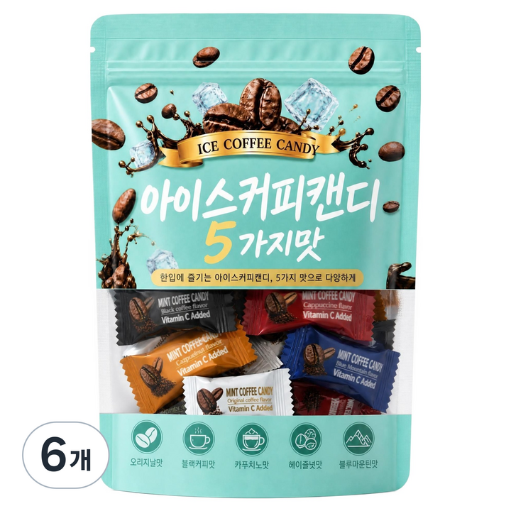 씹어먹는 비타민C 아이스 민트 커피 캔디 5가지맛, 300g, 6개