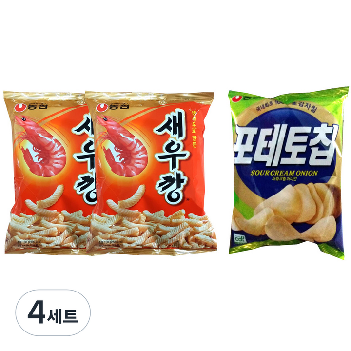 농심 새우깡 180g x 2p + 포테토칩 어니언 125g, 4세트