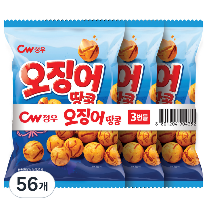 청우식품 오징어땅콩 3p, 90g, 56개