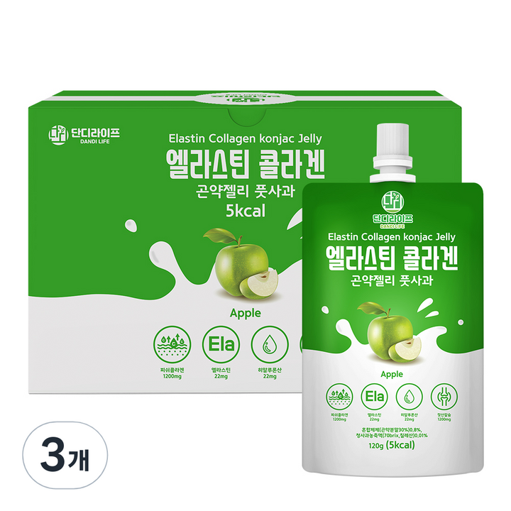 단디라이프 엘라스틴 콜라겐 곤약젤리 풋사과맛 10개입, 840g, 3개