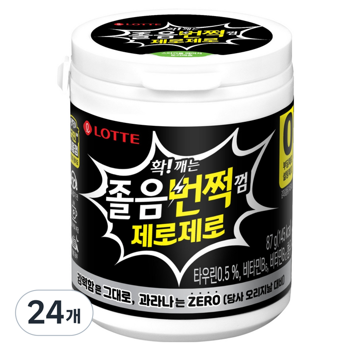 롯데웰푸드 졸음번쩍껌 제로제로 용기, 87g, 24개