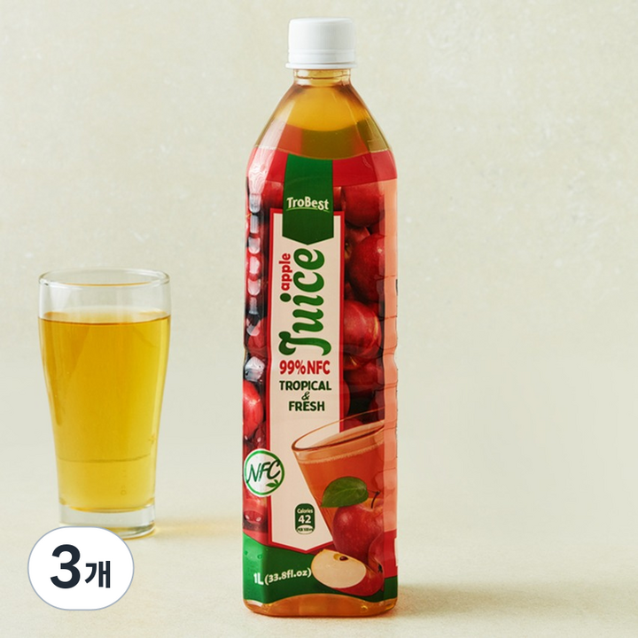 TroBest 사과착즙주스, 3개, 1L