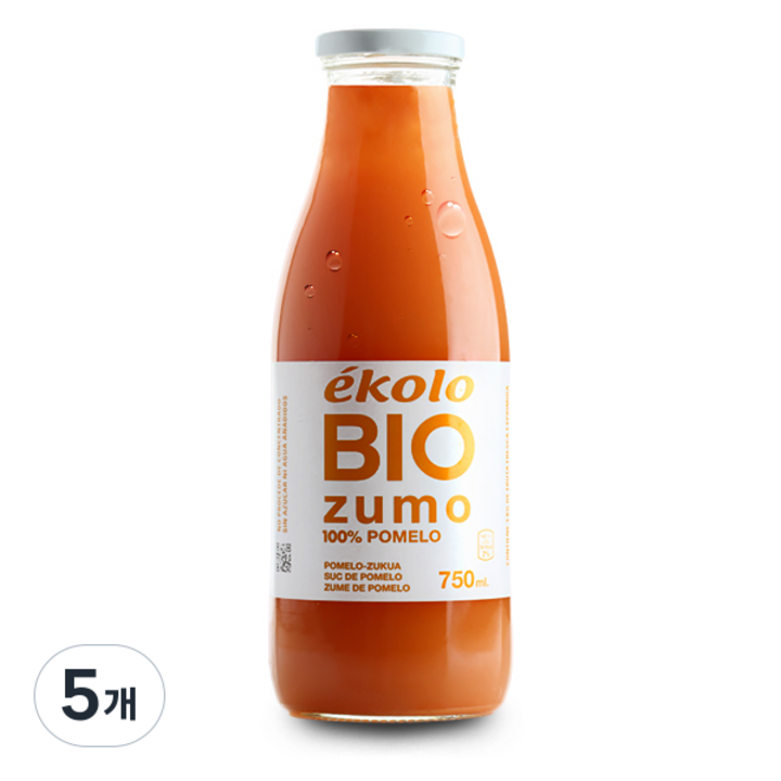 에콜로 유기농 NFC 프리미엄 자몽 100퍼센트 착즙주스, 5개, 750ml