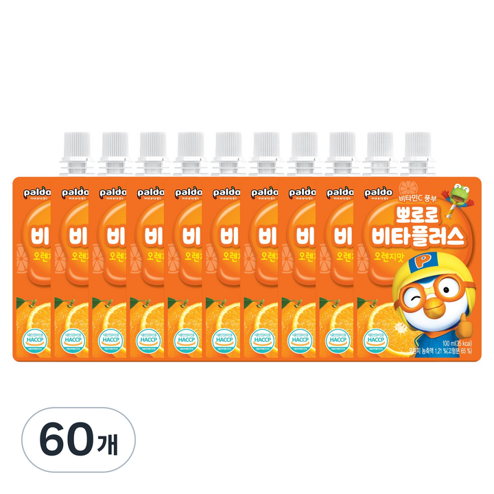 팔도 뽀로로 비타플러스 음료 오렌지, 100ml, 60개