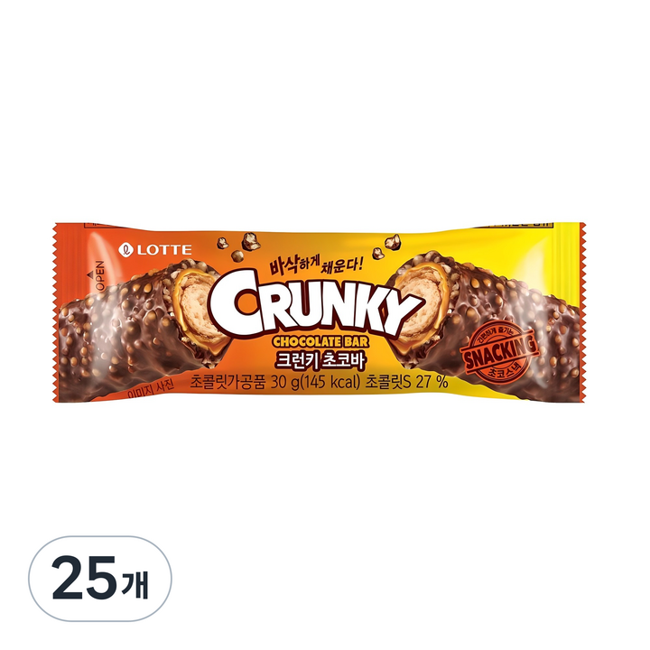 롯데웰푸드 크런키 초코바, 30g, 25개