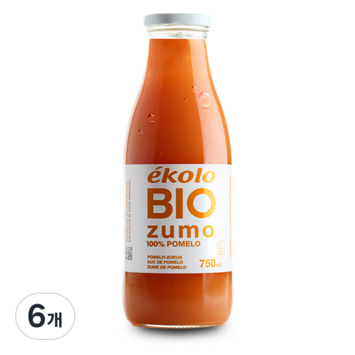 에콜로 유기농 NFC 프리미엄 자몽 100퍼센트 착즙주스, 6개, 750ml
