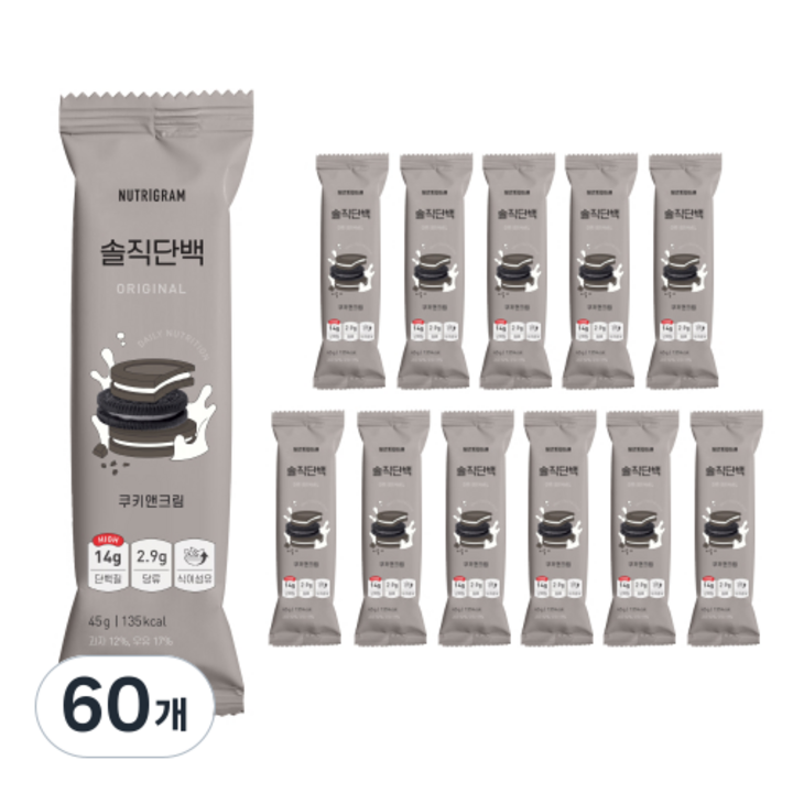 솔직단백 오리지널 쿠키앤크림 단백질바, 45g, 60개