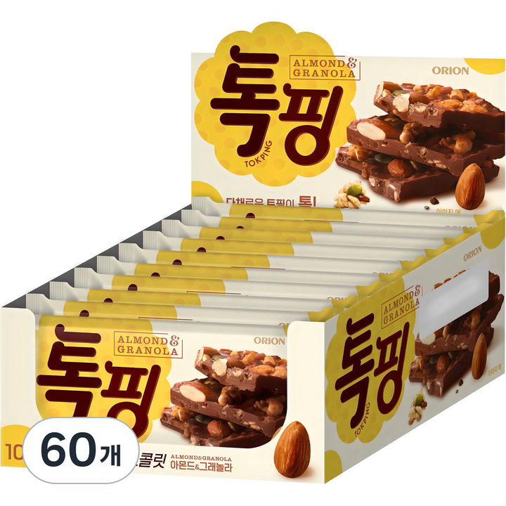 오리온 톡핑 아몬드 앤 그래놀라 초콜릿, 43g, 60개