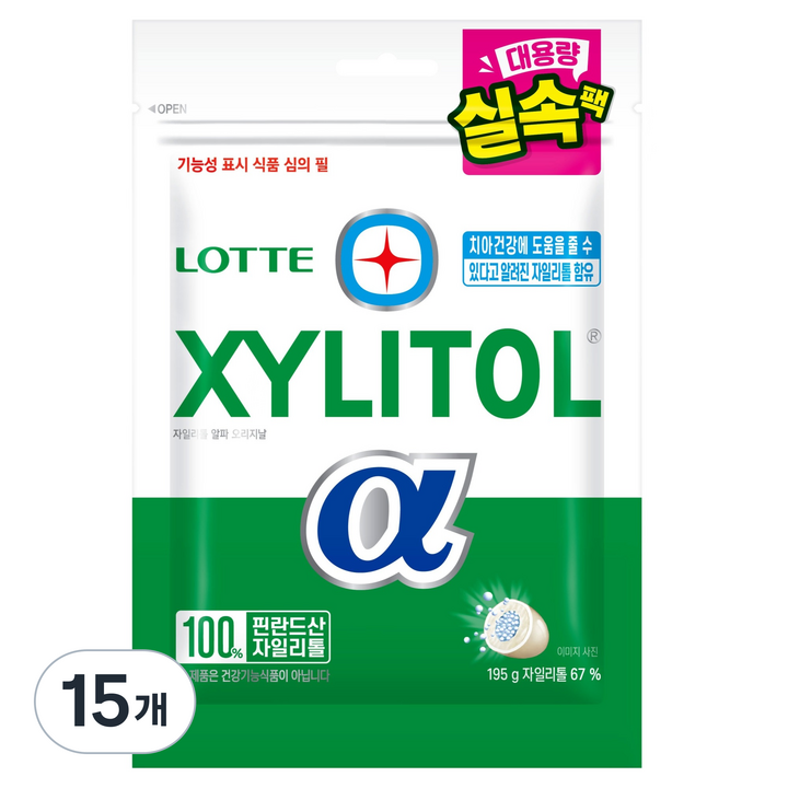롯데자일리톨 알파 오리지날 추잉껌 리필, 195g, 15개